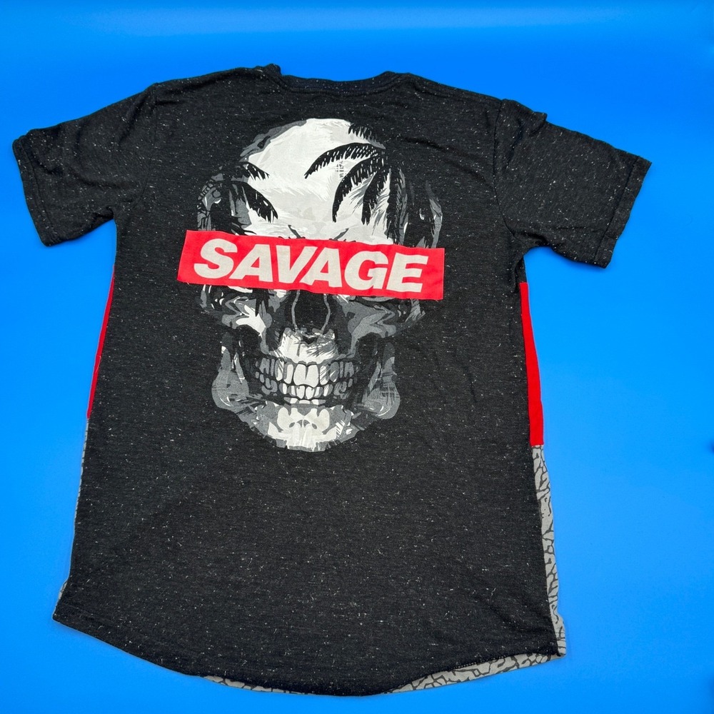Vibes All‎ Day Savage Skull Graphic T-Shirt Men's Black Red Gray